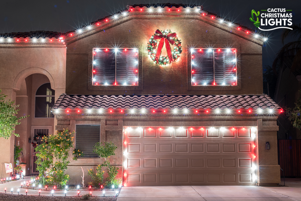 Glendale - Red & White Lights on Roof, Windows, Garage Door