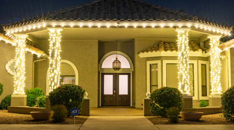 Columns Wrapped With Mini Lights in Scottsdale AZ for Christmas